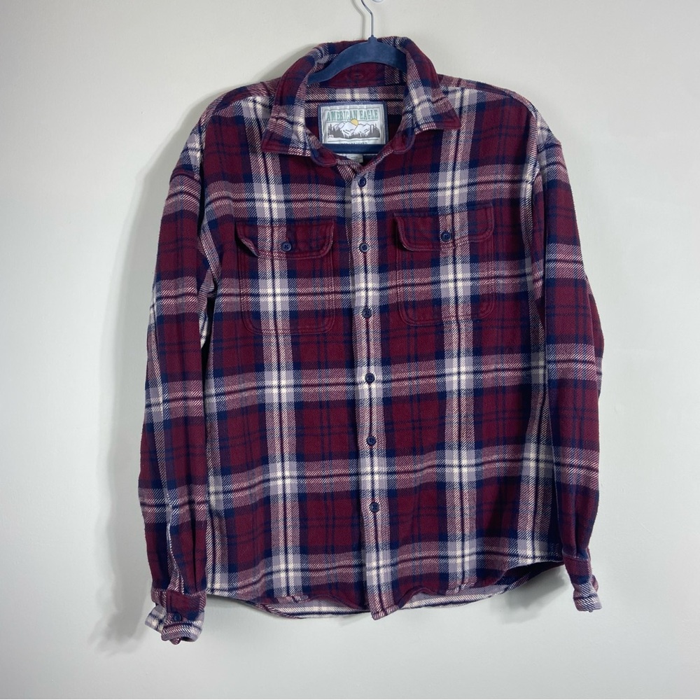 American Eagle Outfitters Burgundy Plaid Button Down Shirt